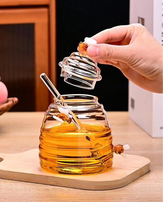 Bee-Hive Glass Honey Jar with Dipper